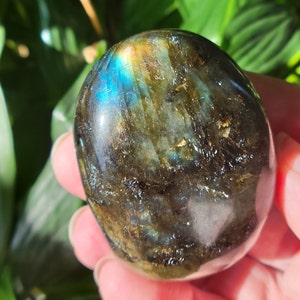 Labradorite Palm Stone With Gold and Blue Flash, Crystal Palm Stone, Polished Labradorite Crystal, Flashy Labradorite Pocket Stone LP13