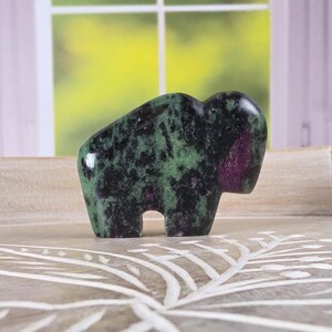 Ruby Zoisite Buffalo Carving, Ruby Zoisite Animal Totem, Crystal Buffalo, Ruby Zoisite Bison, Small Crystal Anyolite Bison Statue  RZ1