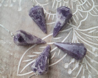 Crystal Lepidolite Pendulum, Purple Crystal Pendulum on Chain
