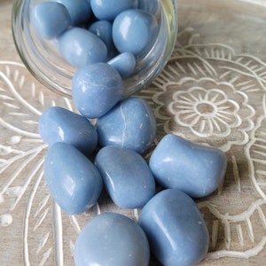 Angelite Tumbled Stones, Angelite Pocket Crystals for Grids, Small Angelite Tumbles