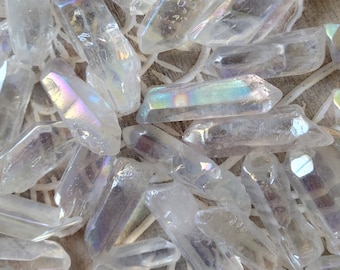 Mini Angel Aura Quartz Points, Aura Quartz Pocket Stone, Small Angel Aura Quartz Crystals for Grids
