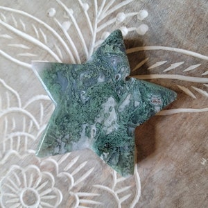 Moss Agate Star Carving, Moss Agate Decoration, Moss Agate Crystal Palm Stone MA3