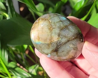 Labradorite Palm Stone With Blue and Gold Flash, Crystal Palm Stone, Polished Labradorite Crystal, Labradorite Pocket Stone LP14