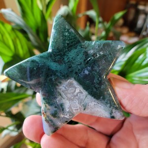 Moss Agate Star Carving, Moss Agate Decoration, Moss Agate Crystal Palm Stone MA4