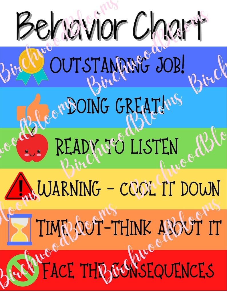 Behavior Chart Digital Printable Size 8 5x11 Etsy