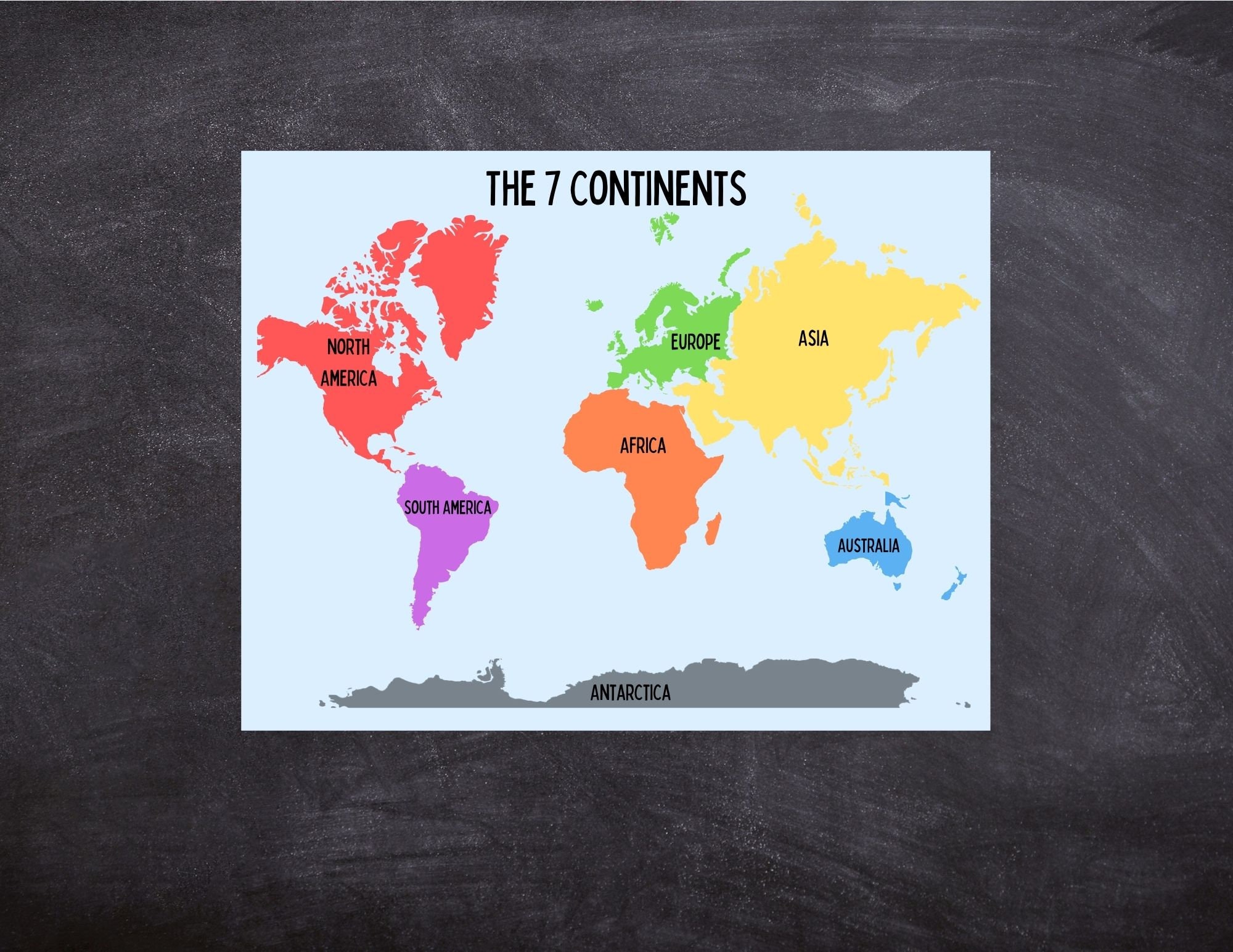 The 7 Continents Map Digital Printable For Classroom Etsy