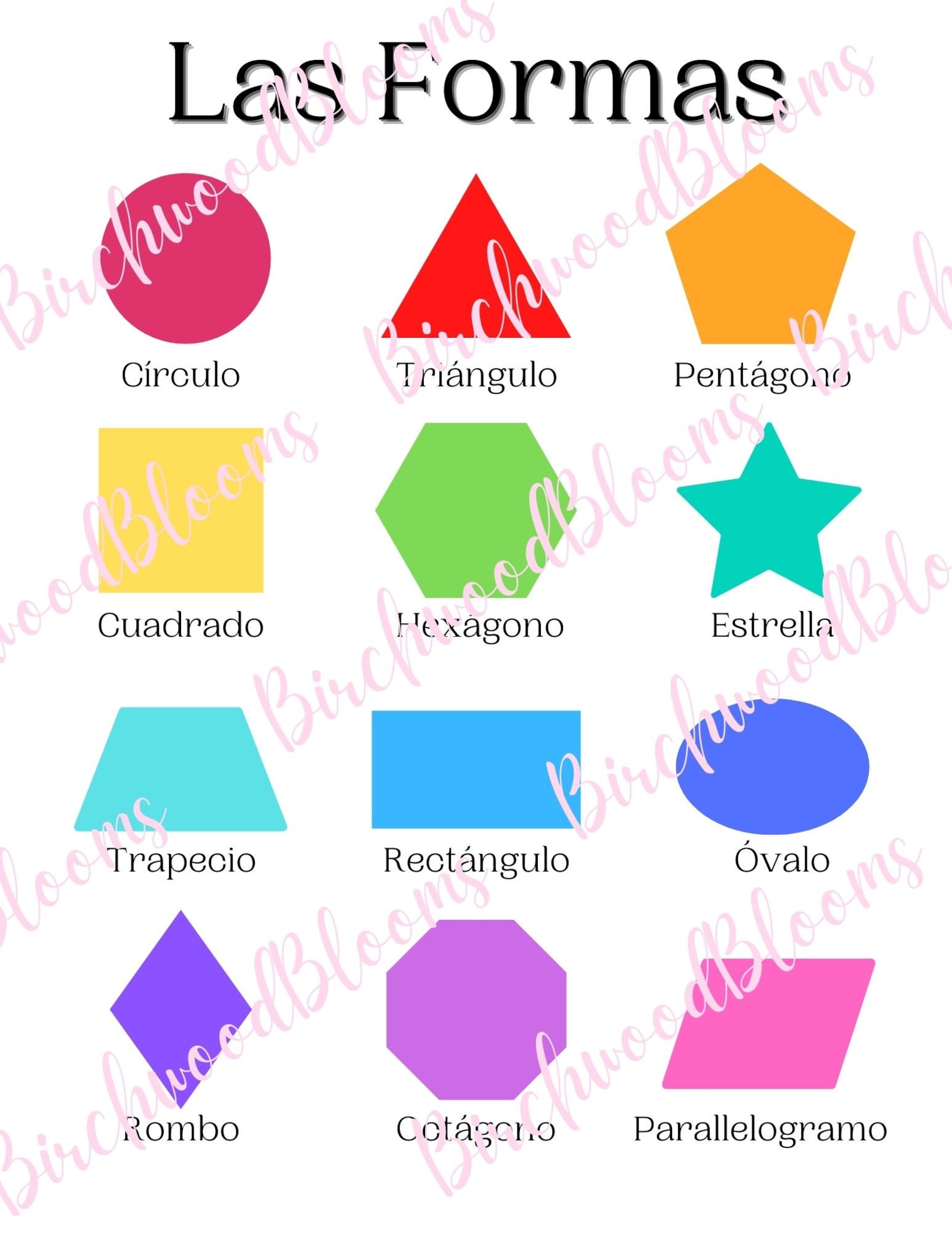 Las Formas Spanish shape chart digital download printable size Etsy