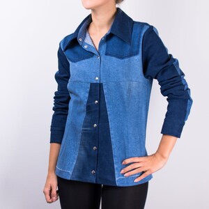 Blue denim shirt, Upcycled denim shirt, Womens shirt, Denim blouse, Casual shirt, Jean shirt, Sustainable clothing, remade by YoursAgain image 2