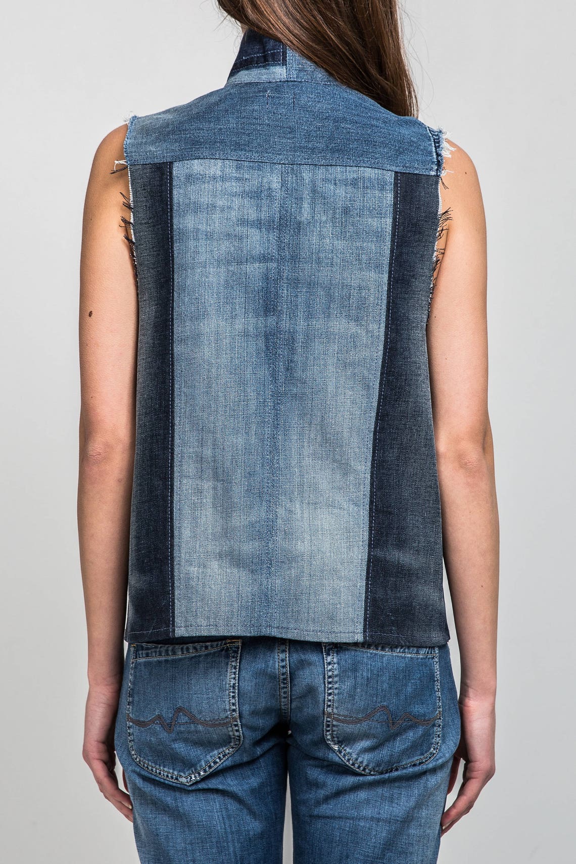 Womens denim vest Blue denim vest Upcycled denim Jean vest Etsy