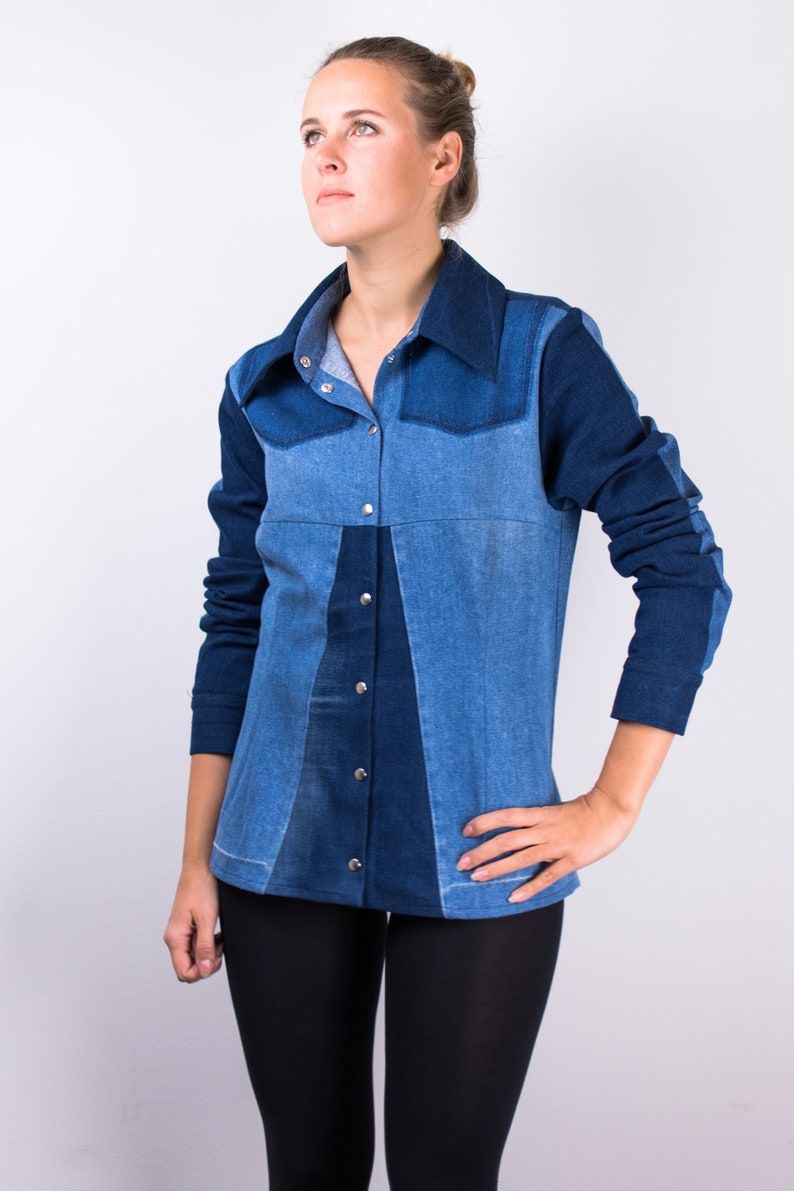 Blue denim shirt, Upcycled denim shirt, Womens shirt, Denim blouse, Casual shirt, Jean shirt, Sustainable clothing, remade by YoursAgain image 2