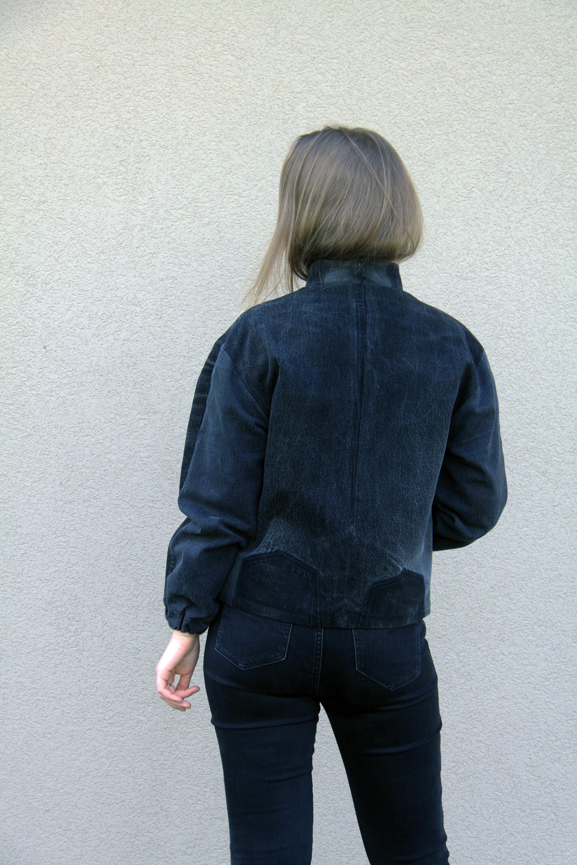 Black Bomber Jacket Denim Bomber Jacket Black Denim Etsy