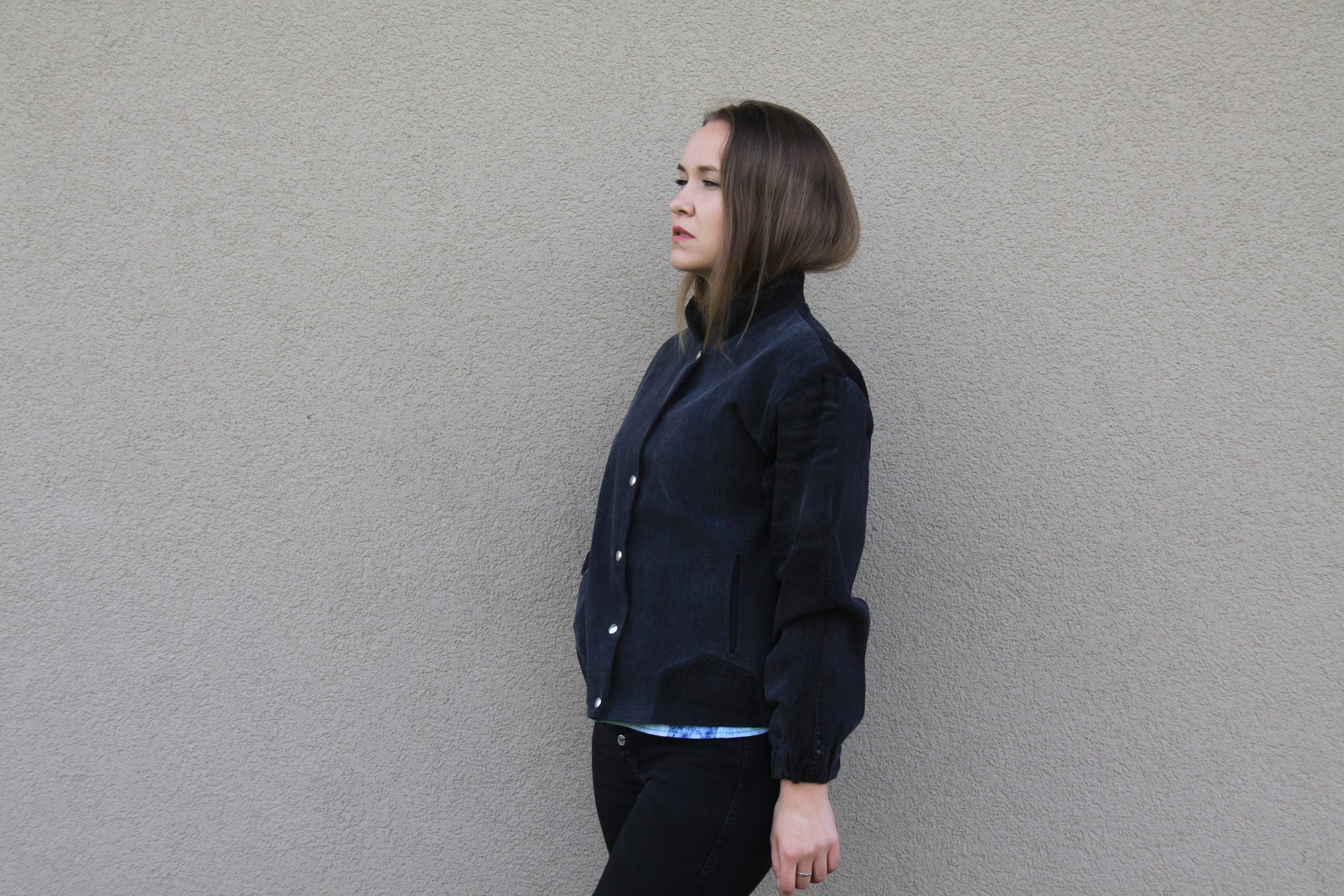 Black Bomber Jacket Denim Bomber Jacket Black Denim Etsy