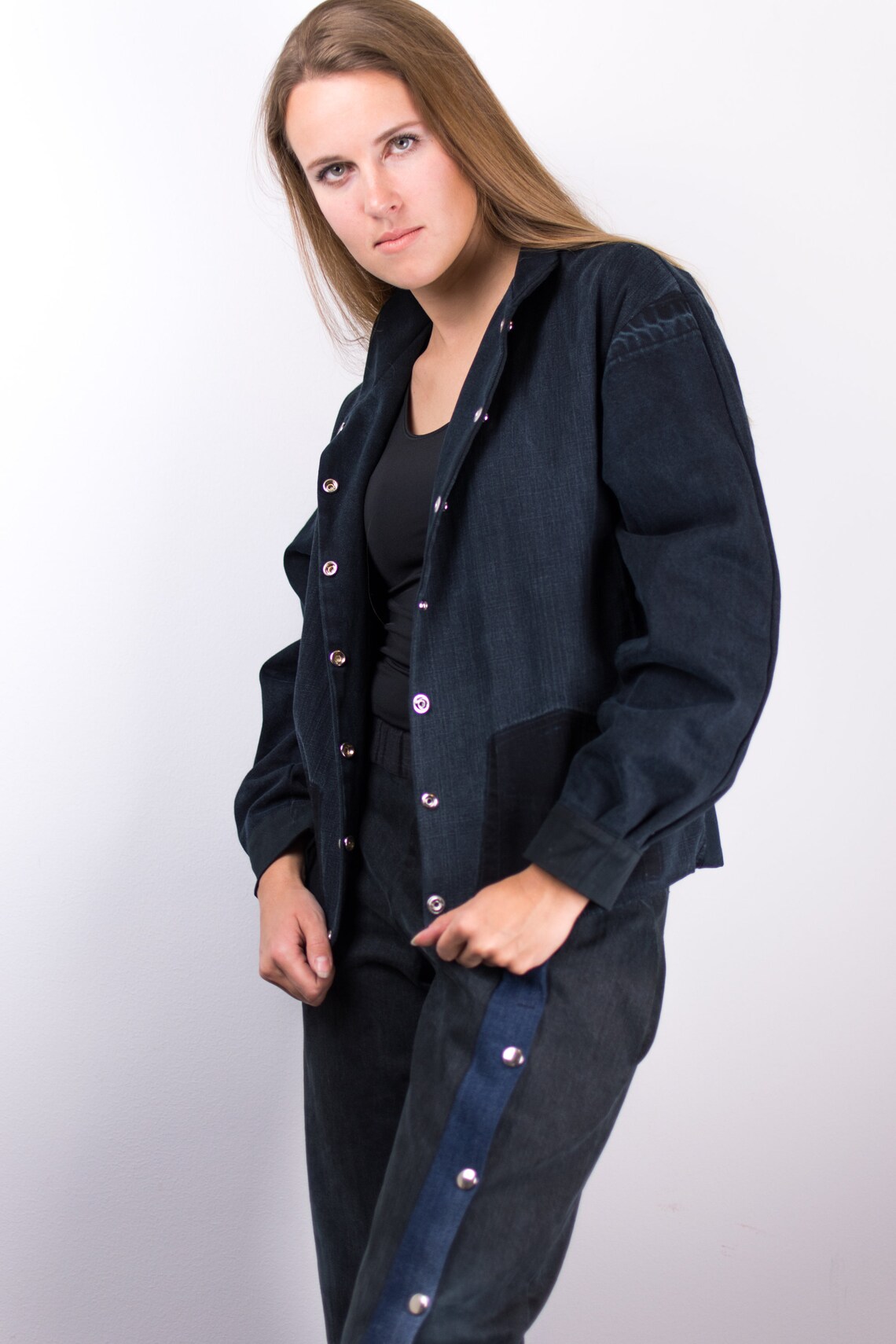 Black Bomber Jacket Denim Bomber Jacket Black Denim Etsy