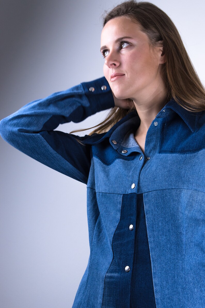 Blue denim shirt, Upcycled denim shirt, Womens shirt, Denim blouse, Casual shirt, Jean shirt, Sustainable clothing, remade by YoursAgain image 3