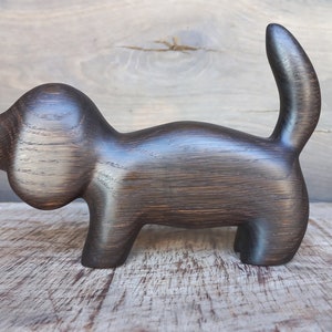 Hand carved wooden figurine The Dachshund, little animal statuette, black bog oak dog sculpture image 6