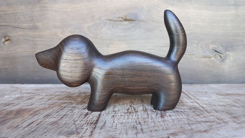 Hand carved wooden figurine The Dachshund, little animal statuette, black bog oak dog sculpture image 6