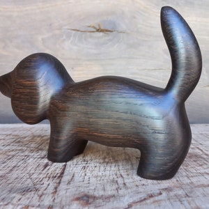 Hand carved wooden figurine The Dachshund, little animal statuette, black bog oak dog sculpture image 7