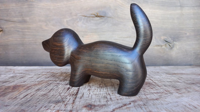 Hand carved wooden figurine The Dachshund, little animal statuette, black bog oak dog sculpture image 7