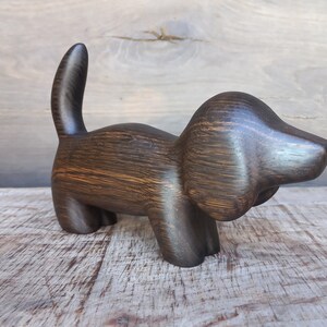 Hand carved wooden figurine The Dachshund, little animal statuette, black bog oak dog sculpture image 4