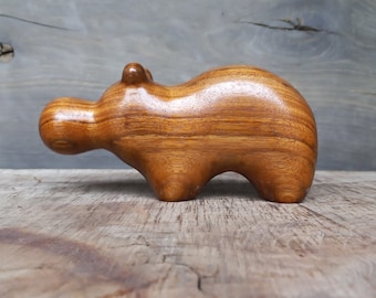 Wooden Figurine "The Hippo". hand carved little statue, exotic ovangkol wood behemoth sculpture, minimalistic hippopotamus figure