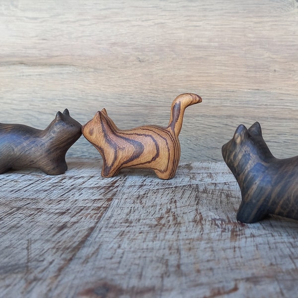 Small Wooden Figurines "The Fat Cat" - Little Wood Statue - Hand Carved Little Sculpture - Imperfect Animal Figure - Exotic Wood Smooth Gift