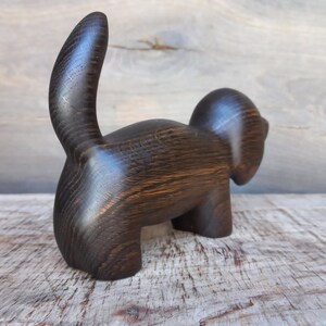 Hand carved wooden figurine The Dachshund, little animal statuette, black bog oak dog sculpture image 8