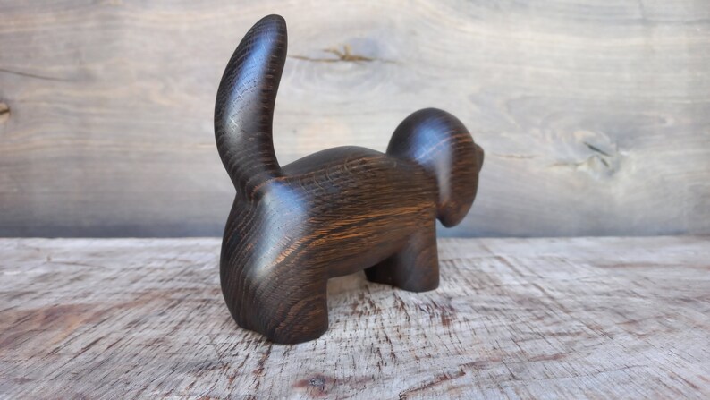 Hand carved wooden figurine The Dachshund, little animal statuette, black bog oak dog sculpture image 8