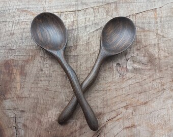 Hand Carved Bog Oak Spoon - Black Wooden Spoon - Measuring Spoon