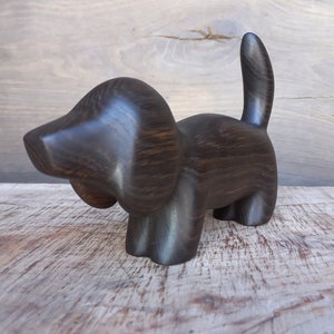 Hand carved wooden figurine The Dachshund, little animal statuette, black bog oak dog sculpture image 5