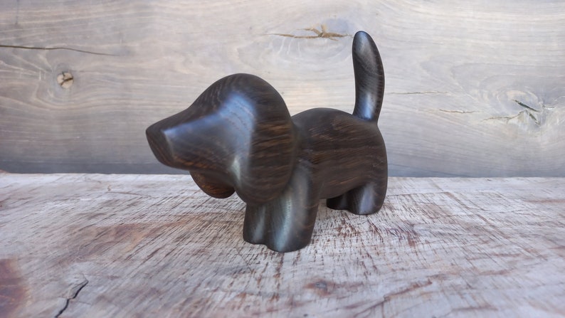 Hand carved wooden figurine The Dachshund, little animal statuette, black bog oak dog sculpture image 5