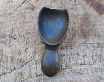 Hand Carved Bog Oak Scoop - Curved Coffee Scoop - Black Wooden Spoon With Curved Handle- Measuring Spoon