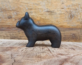 Hand carved figurine "The Bulldog", little wooden dog sculpture - bog oak animal statuette