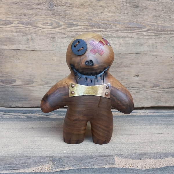 10 Inch Hand carved figurine with wooden inlay "The Voodoo Doll"