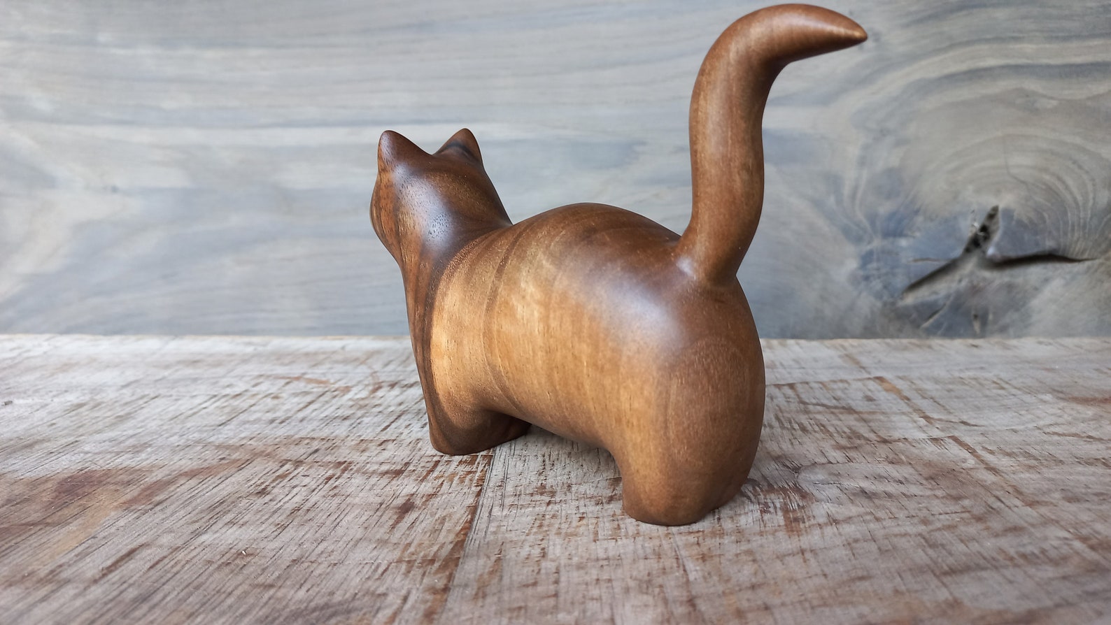 Hand Carved Wooden Figurine the Cat Walnut Wood Etsy