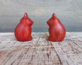 Set of 2 Cute Tiny Kitty Figurines, Small Wooden Animal Statue, Hand Carved Sensory Figurine, Little Fat Cat Figurine, Wood Cat Home