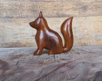 Wooden figurine "The Fox", hand carved little statue, exotic wood ginger animal statue, imperfect minimalistic sculpture