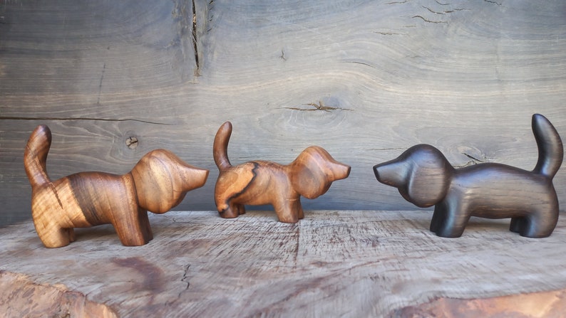 Hand carved wooden figurine The Dachshund, little animal statuette, black bog oak dog sculpture image 9