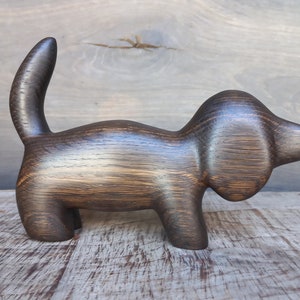 Hand carved wooden figurine The Dachshund, little animal statuette, black bog oak dog sculpture image 3