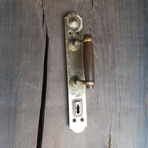 Vintage brass door handle with bog oak holder