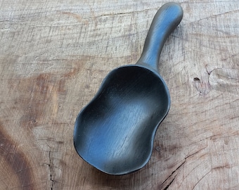 Hand Carved Black Bog Oak Scoop - Coffee Scoop - Wooden Spoon - Curved Handle Measuring Spoon - Coffee bar decor