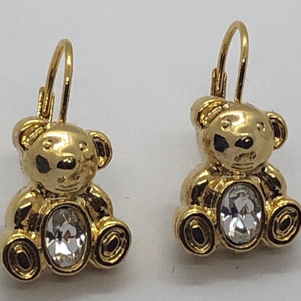 Teddy Bear Earrings, Crystal Bear Dangle Earrings