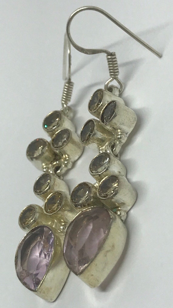 Sterling Silver Amethyst and Quartz Dangle Earrin… - image 3