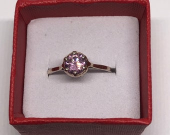 Sterling Silver Pink CZ Crystal Ring Size 7 1/2