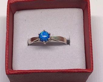 Sterling Silver Created Blue Opal Ring Size 5 1/2