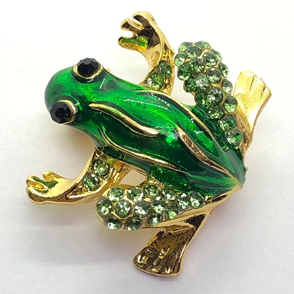 Beautiful Frog Rhinestone Brooch, Costume Jewelry