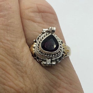 Poison Ring, Silver Garnet Poison Ring, Ring Size 5, Teardrop Poison Ring