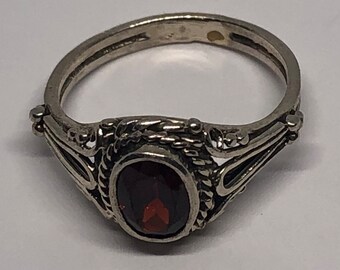 Sterling Silver Garnet Ring Size 5 1/2