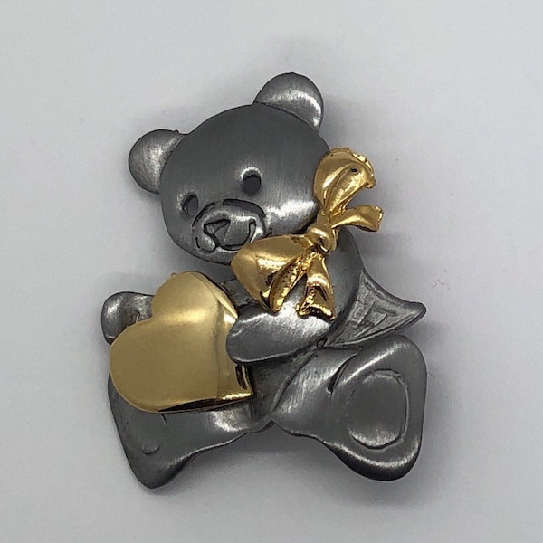 Teddy Bear Heart Brooch