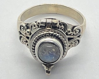 Poison Ring, Silver Moonstone Poison Ring, Ring Size 7, Ring Size 10