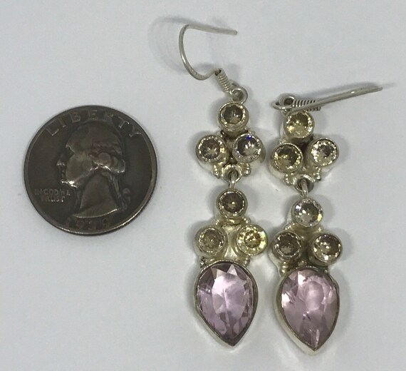 Sterling Silver Amethyst and Quartz Dangle Earrin… - image 7